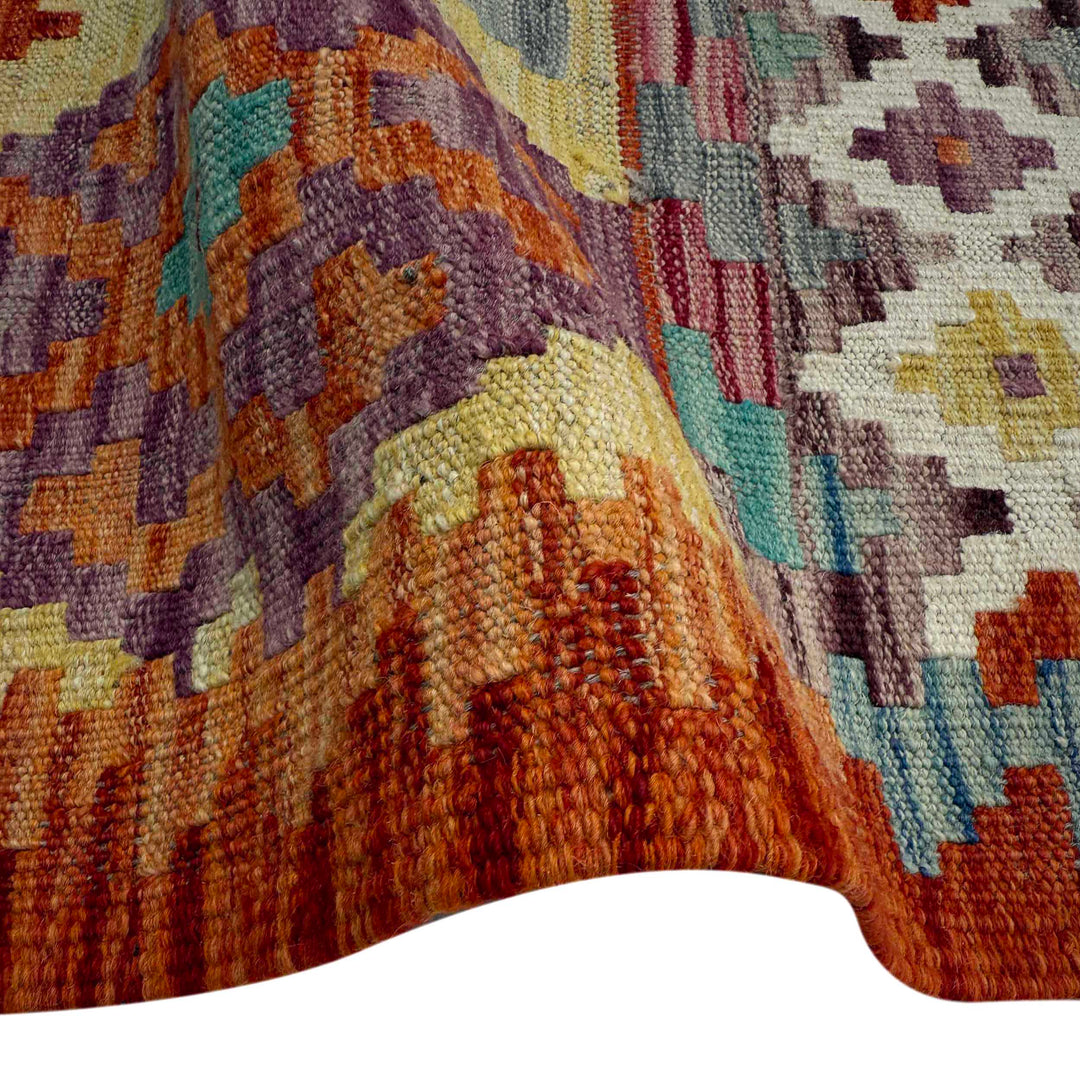 Afghan Vegetable Kilim Rug 5' 0" x 6' 3" Flat-Weave field