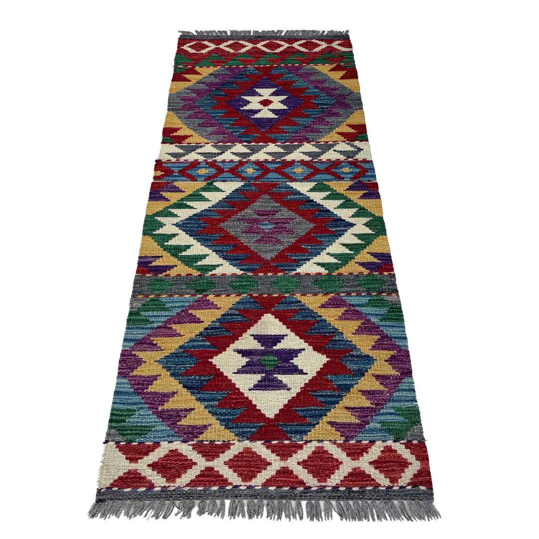 Afghan Vegetable Kilim Rug 1' 9" x 4' 8" Flat-Weave detail