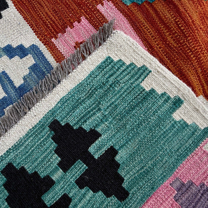 Afghan Vegetable Kilim Rug 6' 7" x 9' 9" Flat-Weave border
