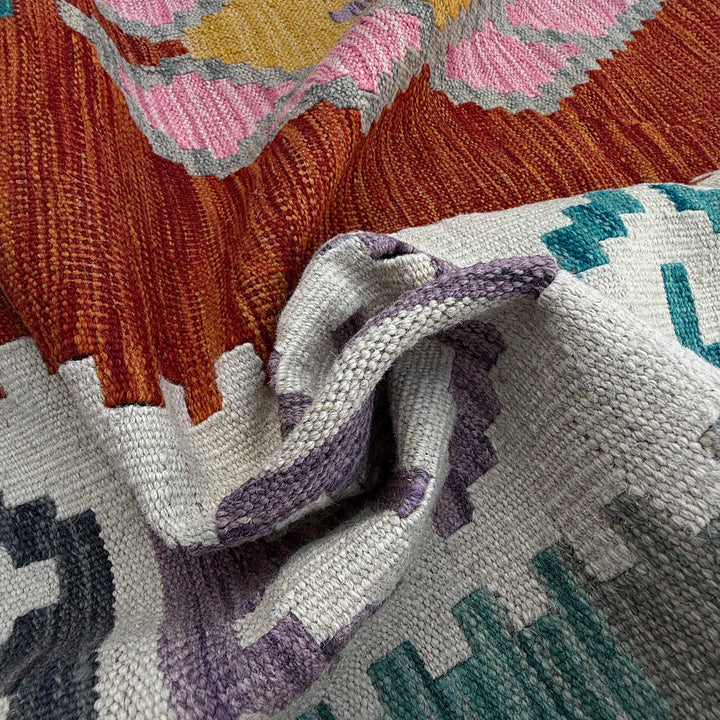 Afghan Vegetable Kilim Rug 6' 7" x 9' 9" Flat-Weave texture