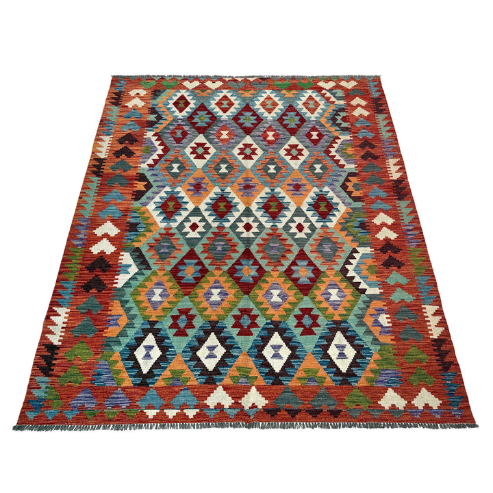 Afghan Vegetable Kilim Rug 6' 5" x 9' 7" Flat-Weave | No. AL74108