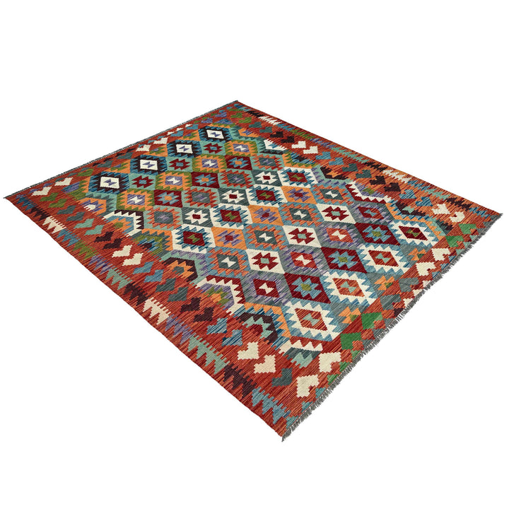 Afghan Vegetable Kilim Rug 6' 5" x 9' 7" Flat-Weave | No. AL74108