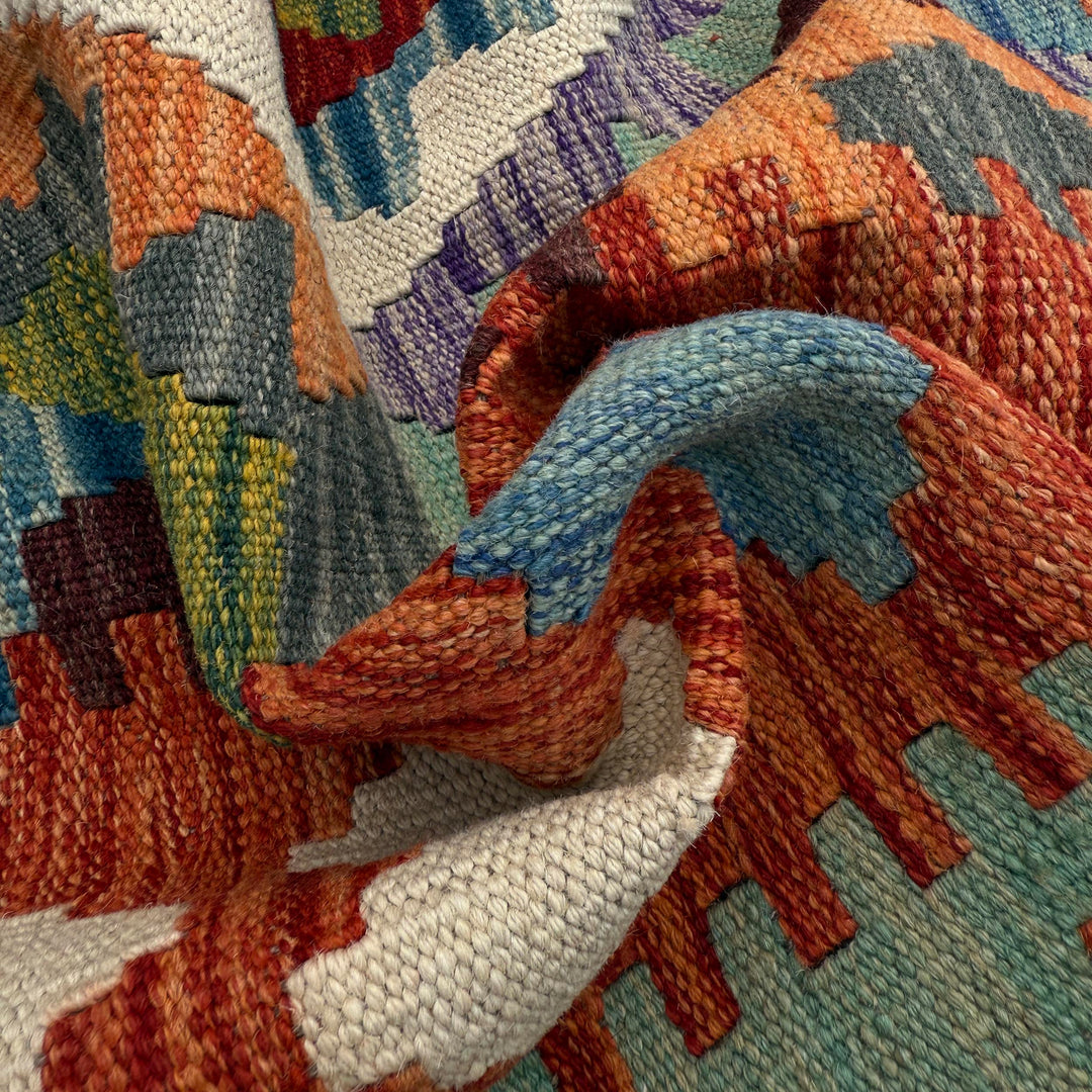 Afghan Vegetable Kilim Rug 6' 5" x 9' 7" Flat-Weave | No. AL74108