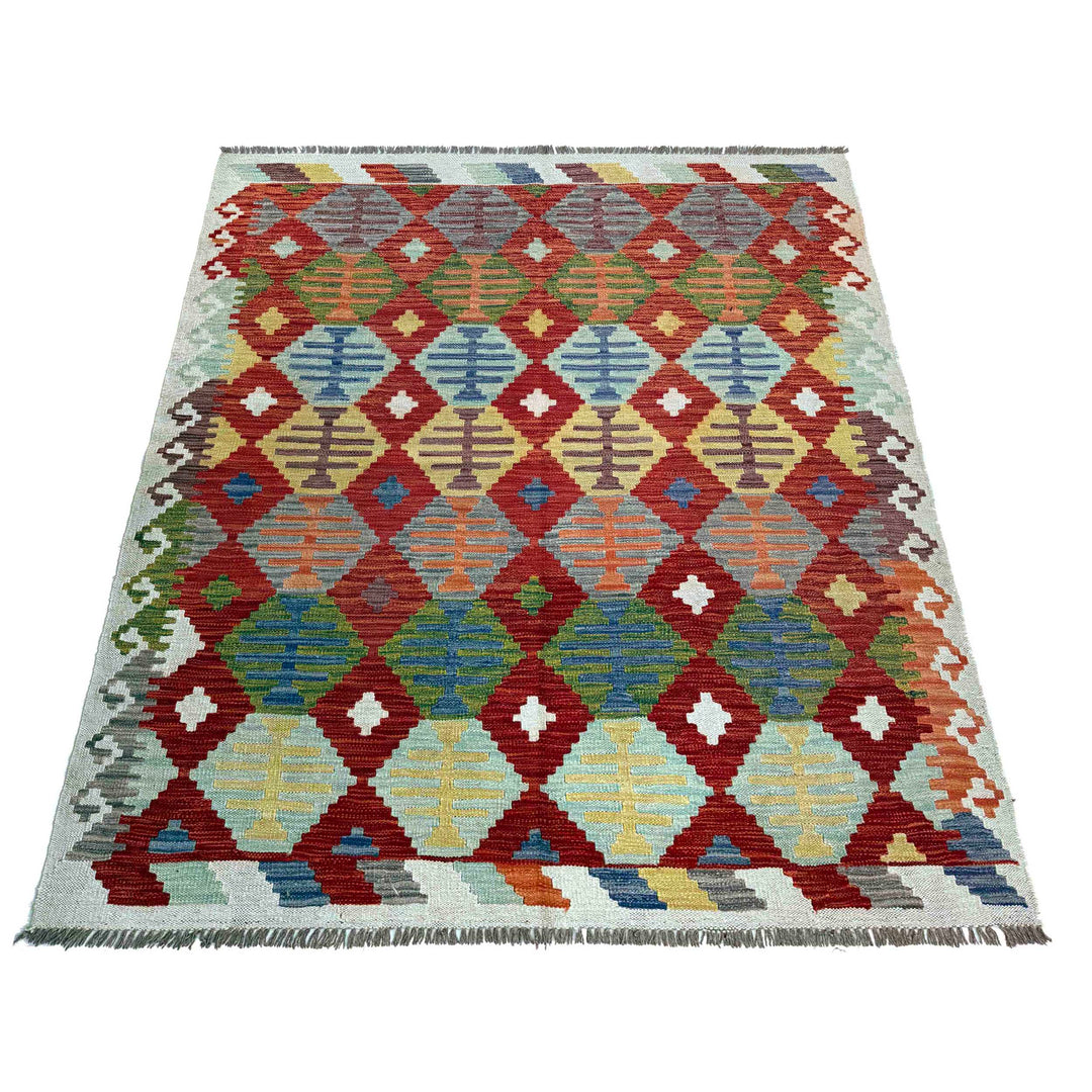 Afghan Vegetable Kilim Rug 5' 0" x 6' 3" Flat-Weave detail