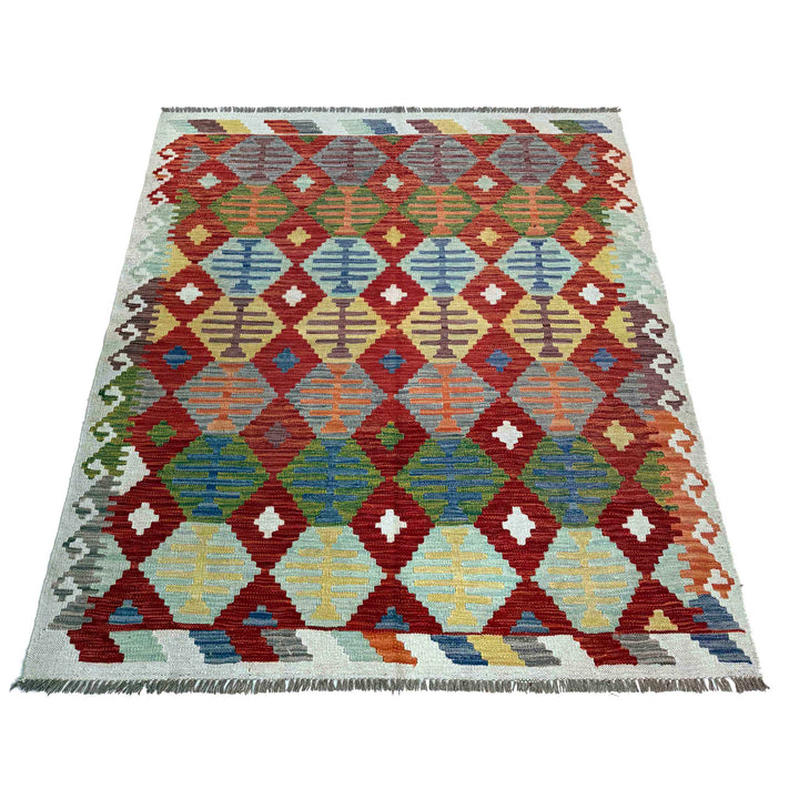 Afghan Vegetable Kilim Rug 5' 0" x 6' 3" Flat-Weave detail