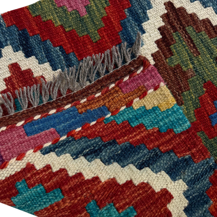 Afghan Vegetable Kilim Rug 1' 8" x 5' 2" Flat-Weave border