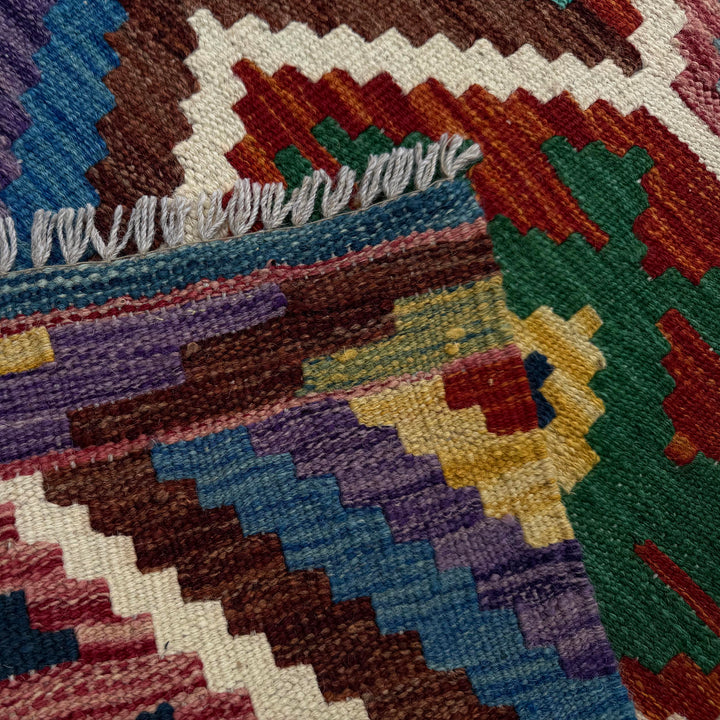 Afghan Vegetable Kilim Rug 1' 8" x 4' 10" Flat-Weave border