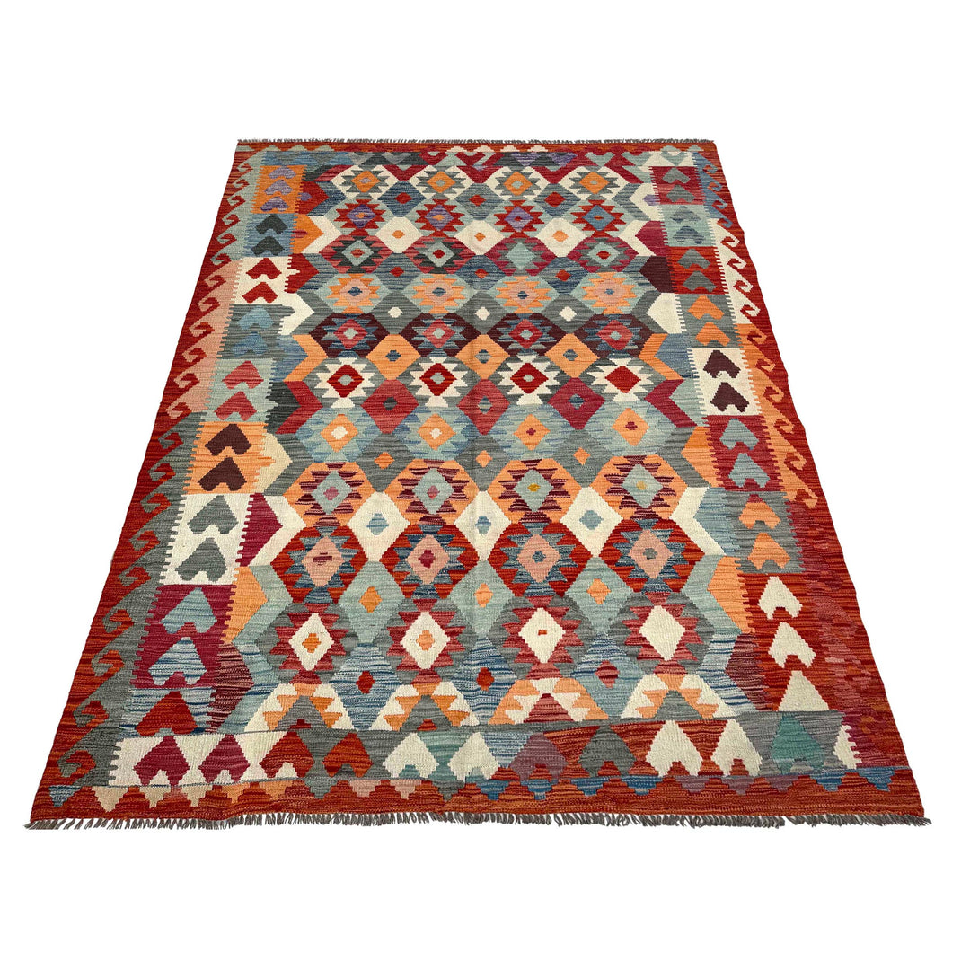 Afghan Vegetable Kilim Rug 6' 4" x 9' 5" Flat-Weave detail