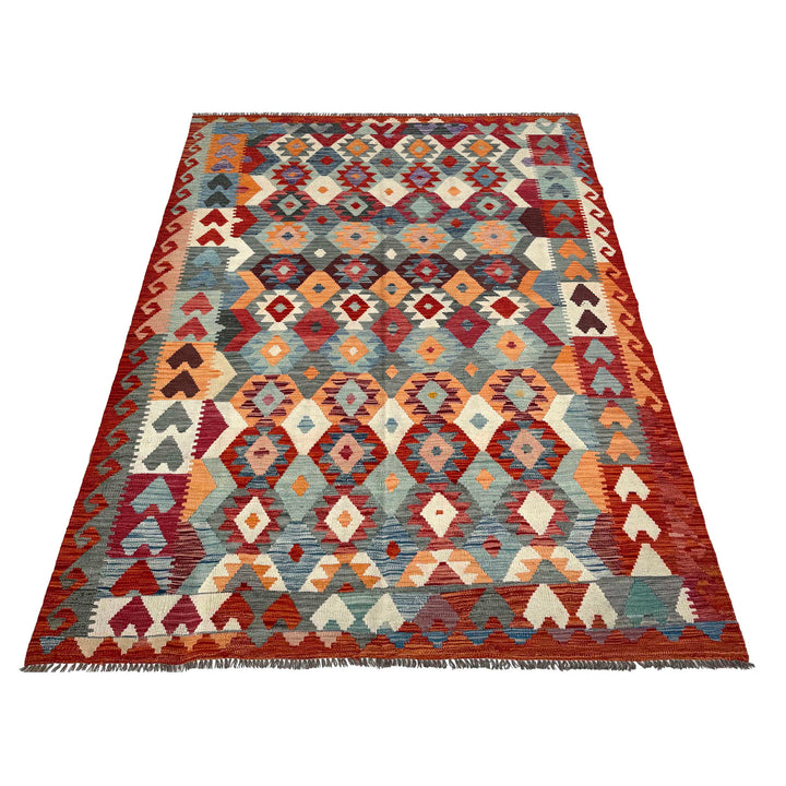 Afghan Vegetable Kilim Rug 6' 4" x 9' 5" Flat-Weave detail
