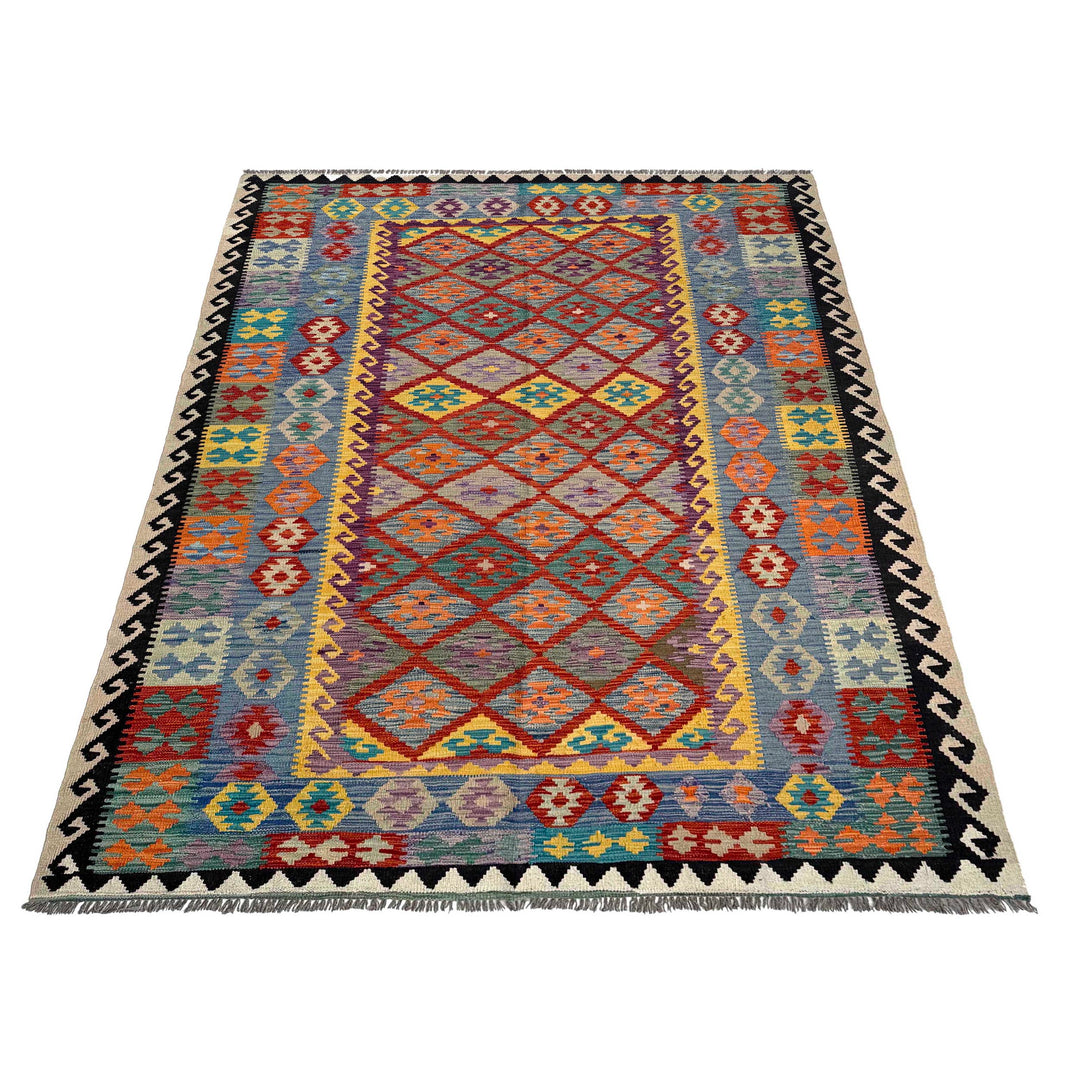 Afghan Vegetable Kilim Rug 6' 5" x 9' 4" Flat-Weave detail