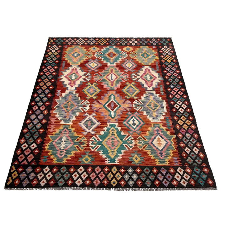 Afghan Vegetable Kilim Rug 6' 7" x 9' 9" Flat-Weave | No. AL71504