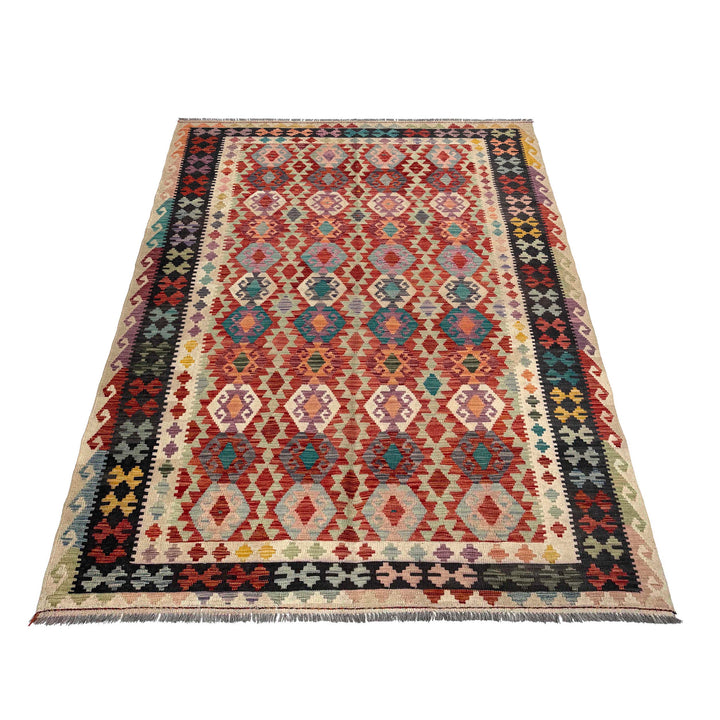 Afghan Vegetable Kilim Rug 6'9" x 9'11" Flat-Weave detail