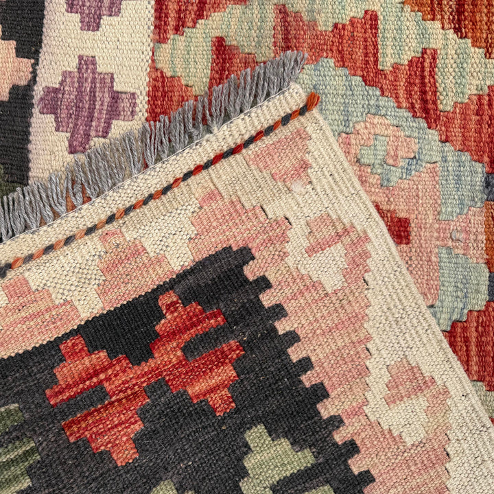 Afghan Vegetable Kilim Rug 6'9" x 9'11" Flat-Weave border