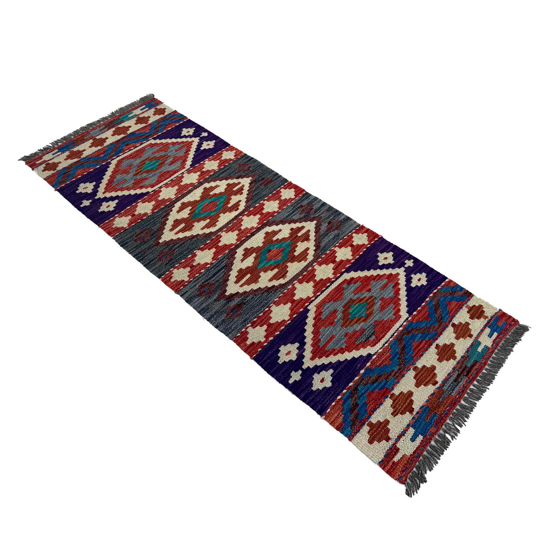 Afghan Vegetable Kilim Runner 1' 7" x 4' 11" Flat-Weave close-up