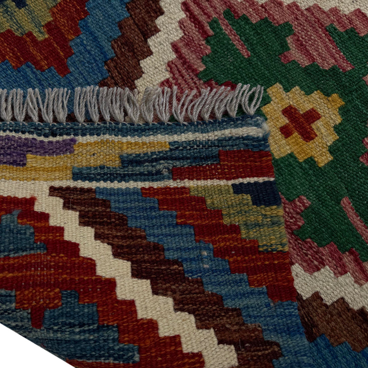Afghan Vegetable Kilim Rug 1' 8" x 4' 11" Flat-Weave border