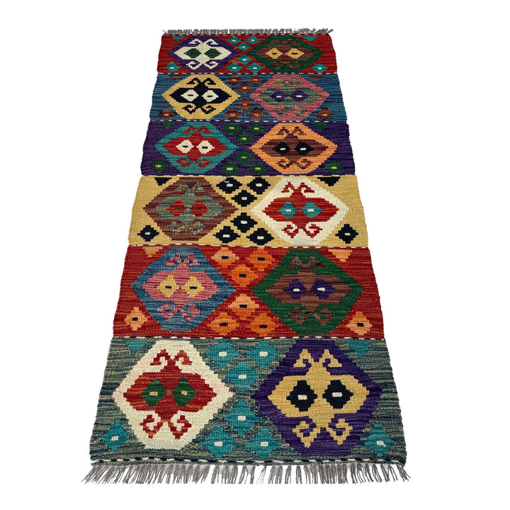 Afghan Vegetable Kilim Rug 2' 0" x 5' 6" Flat-Weave detail