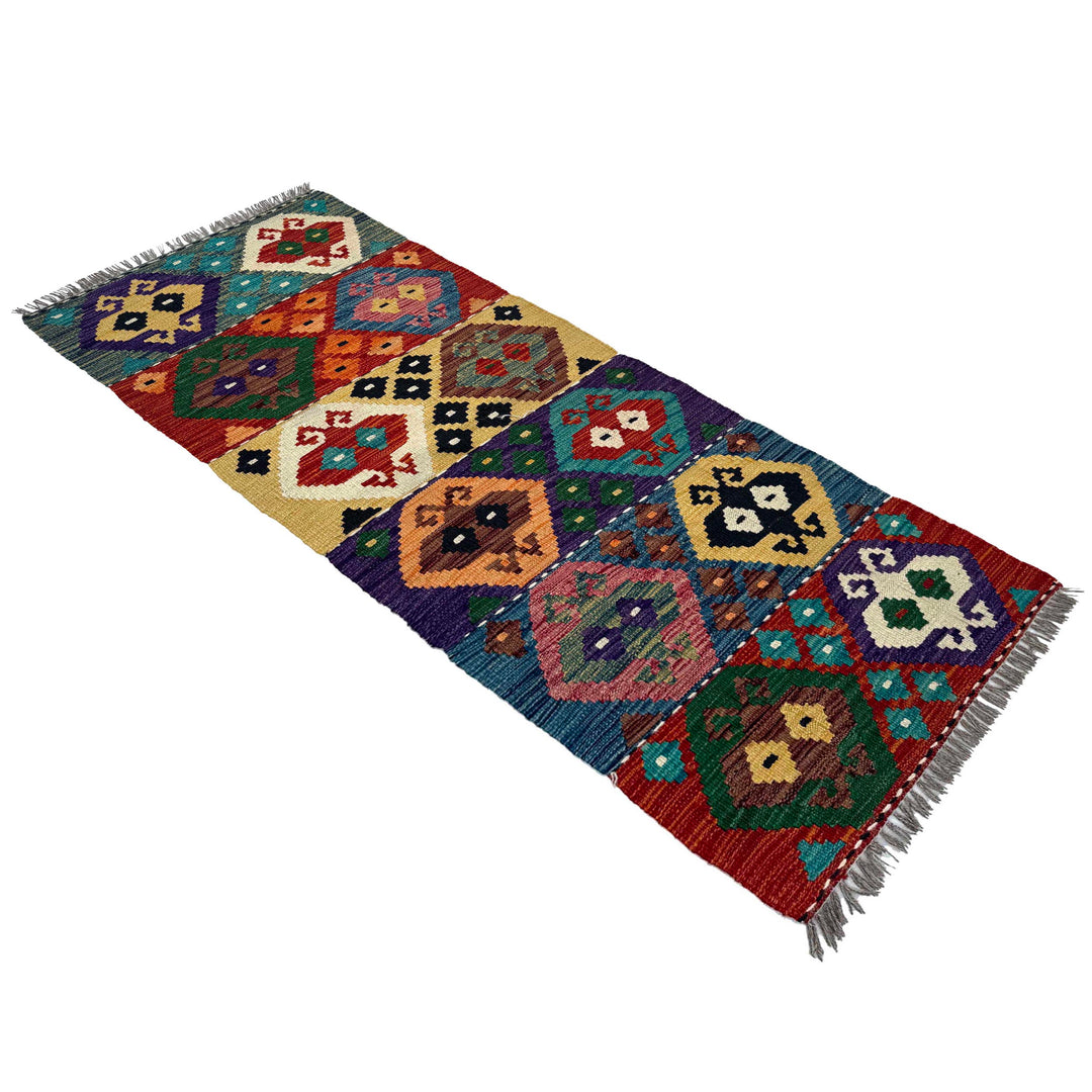 Afghan Vegetable Kilim Rug 2' 0" x 5' 6" Flat-Weave close-up
