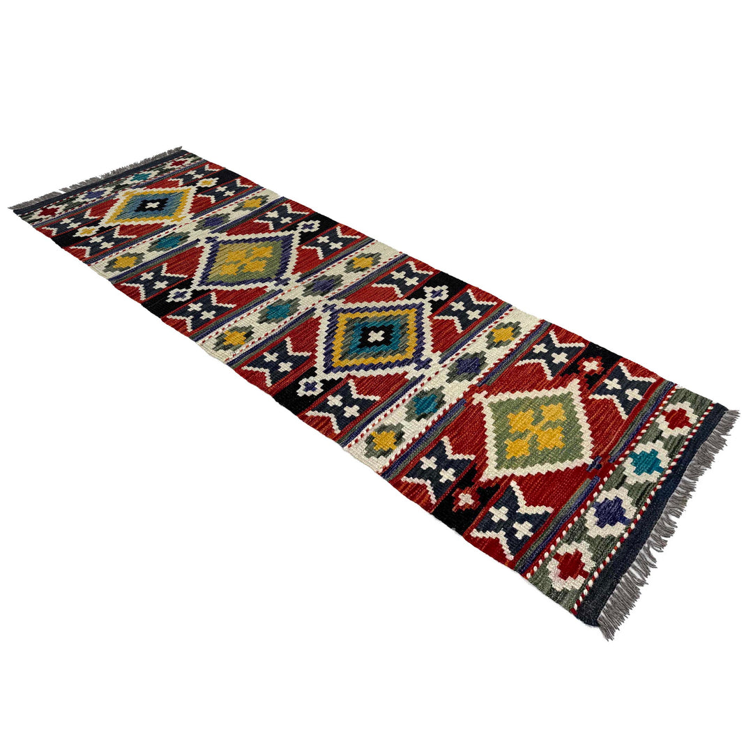 Afghan Vegetable Kilim Rug 1' 8" x 5' 3" Flat-Weave close-up