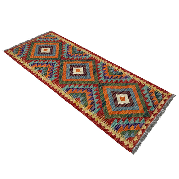 Afghan Vegetable Kilim Rug 1' 8" x 4' 9" Flat-Weave close-up