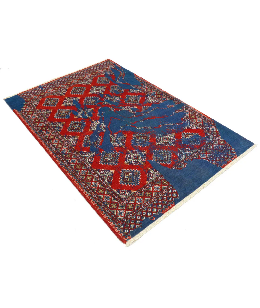 Red Pakistani Oriental Rug 4' 0" × 6' 0" Hand-Knotted field