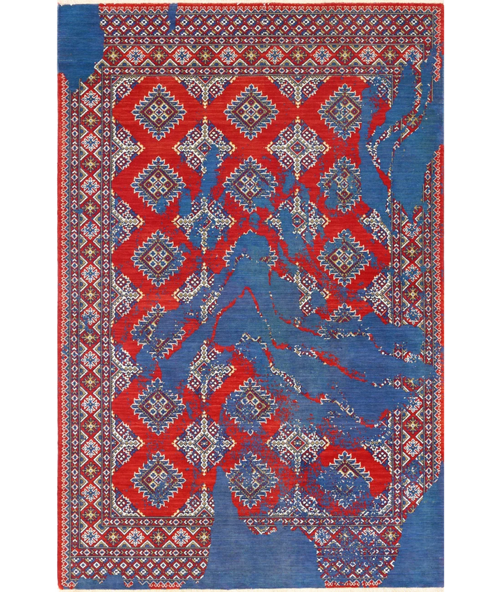 Red Pakistani Oriental Rug 4' 0" × 6' 0" Hand-Knotted