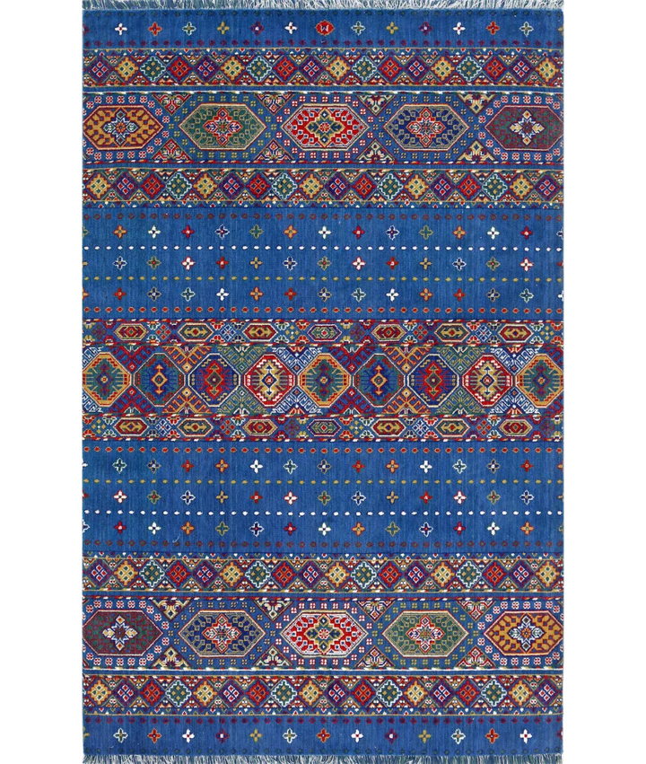 Blue Pakistani Oriental Rug 3' 10" x 6' 0" Hand-Knotted | No. AT24484