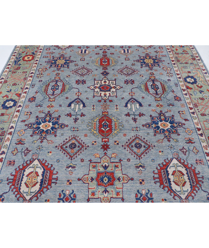 Blue Pakistani Kazak Rug 8' 0" x 9' 11" Hand-Knotted border