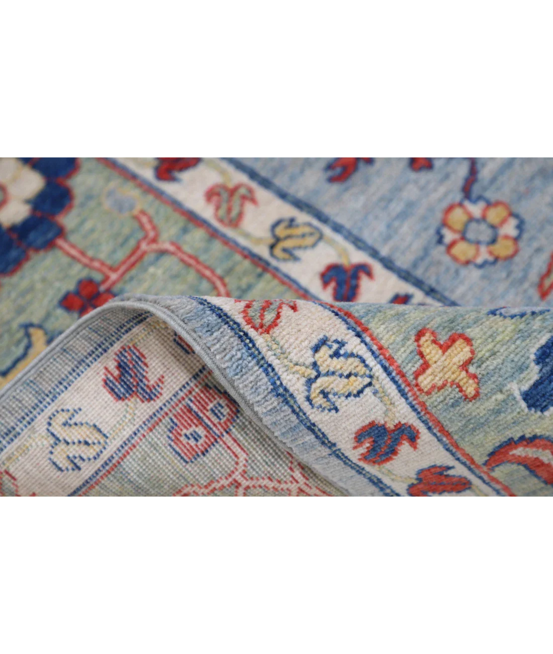 Blue Pakistani Kazak Rug 8' 0" x 9' 11" Hand-Knotted pattern