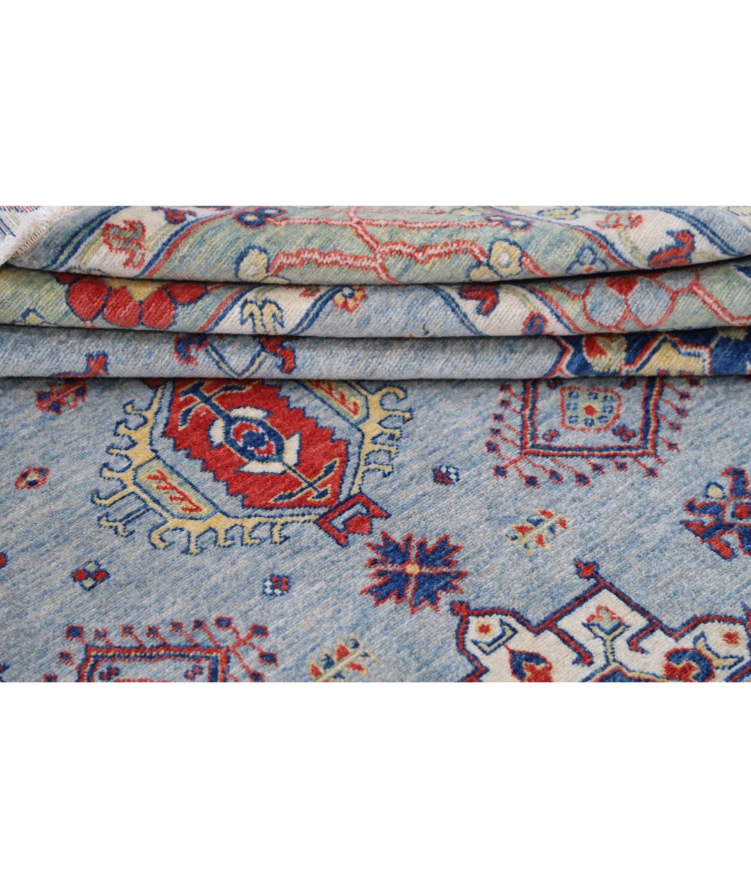 Blue Pakistani Kazak Rug 8' 0" x 9' 11" Hand-Knotted close-up