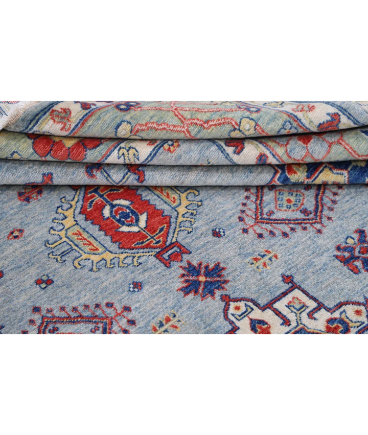 Blue Pakistani Kazak Rug 8' 0" x 9' 11" Hand-Knotted close-up