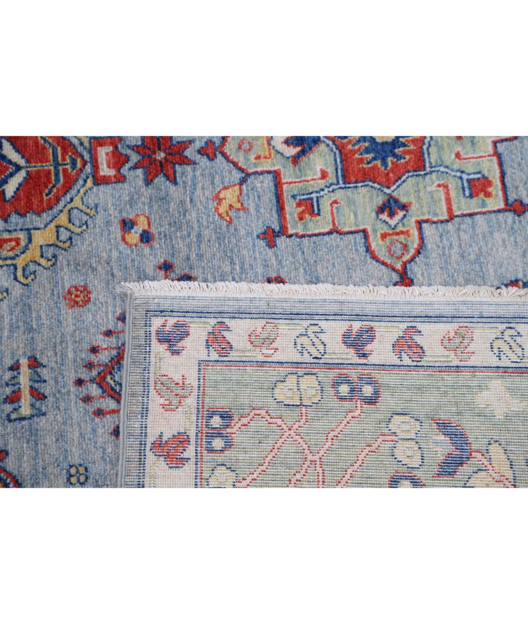 Blue Pakistani Kazak Rug 8' 0" x 9' 11" Hand-Knotted detail