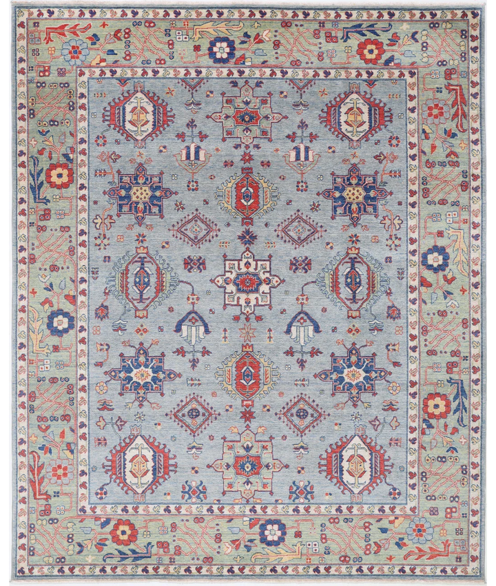 Blue Pakistani Kazak Rug 8' 0" x 9' 11" Hand-Knotted