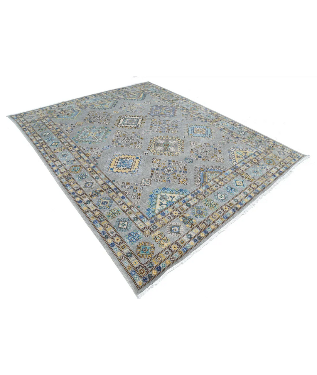 Grey Pakistani Kazak Rug 7' 9" x 9' 5" Hand-Knotted texture