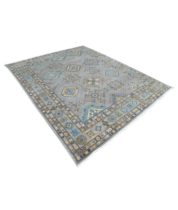 Grey Pakistani Kazak Rug 7' 9" x 9' 5" Hand-Knotted texture