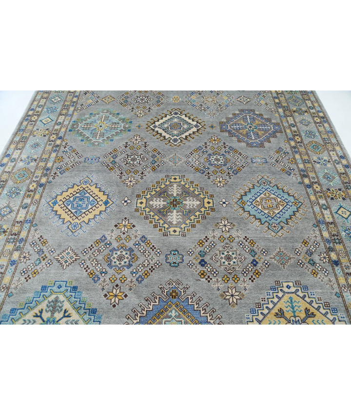 Grey Pakistani Kazak Rug 7' 9" x 9' 5" Hand-Knotted field