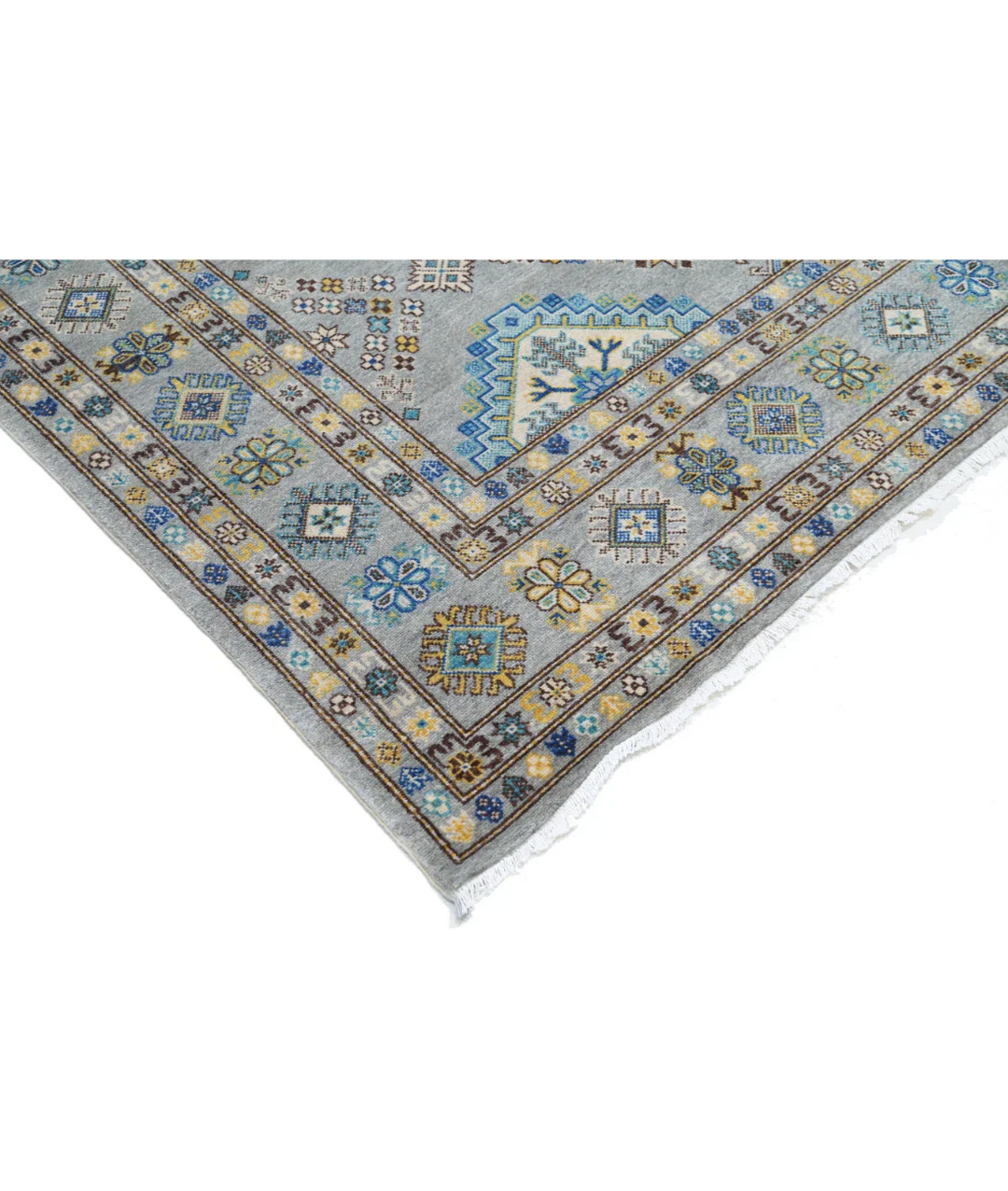 Grey Pakistani Kazak Rug 7' 9" x 9' 5" Hand-Knotted pattern