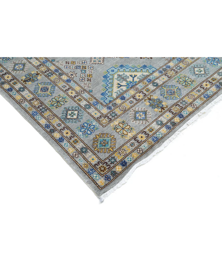 Grey Pakistani Kazak Rug 7' 9" x 9' 5" Hand-Knotted pattern