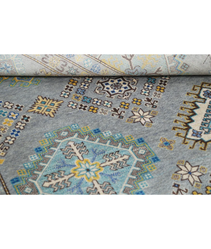 Grey Pakistani Kazak Rug 7' 9" x 9' 5" Hand-Knotted close-up
