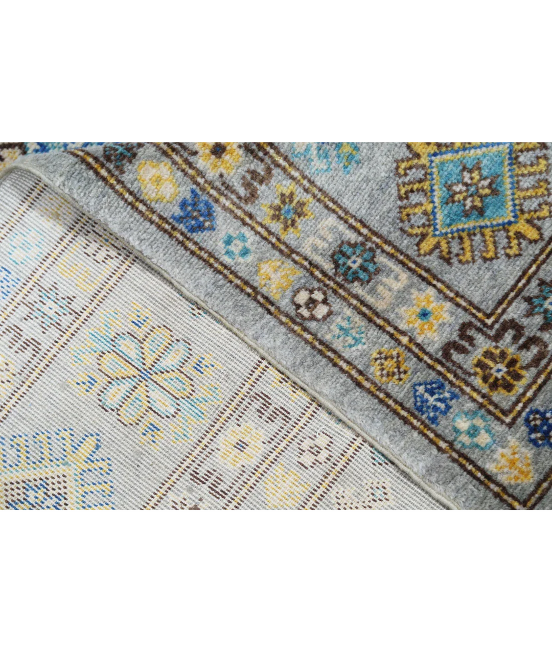 Grey Pakistani Kazak Rug 7' 9" x 9' 5" Hand-Knotted detail