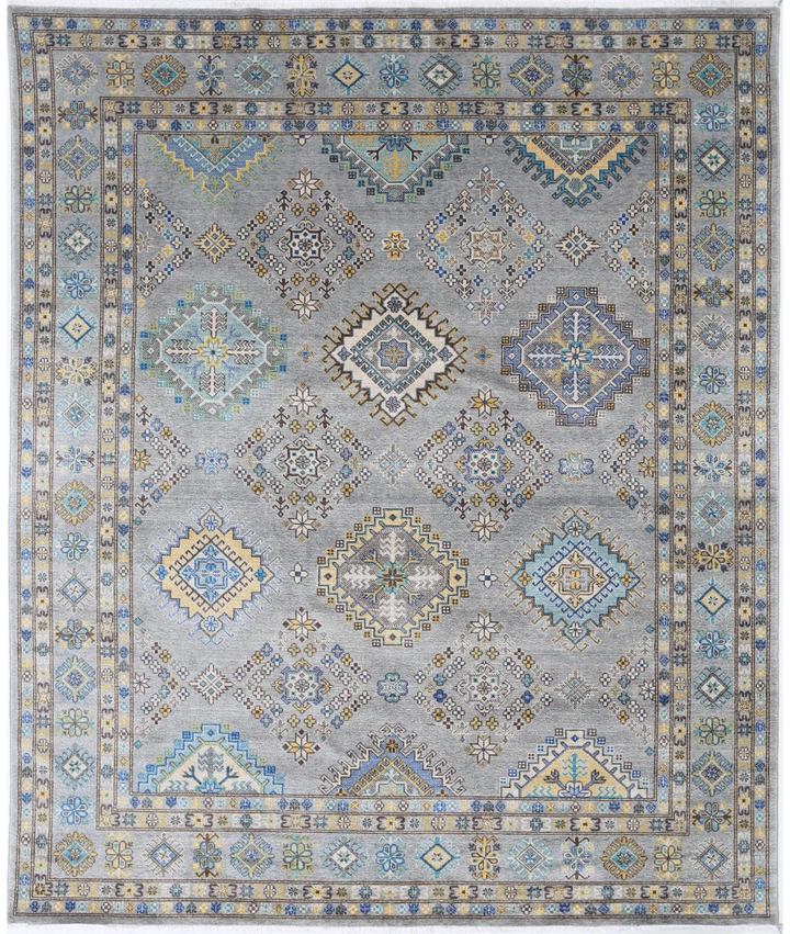 Grey Pakistani Kazak Rug 7' 9" x 9' 5" Hand-Knotted