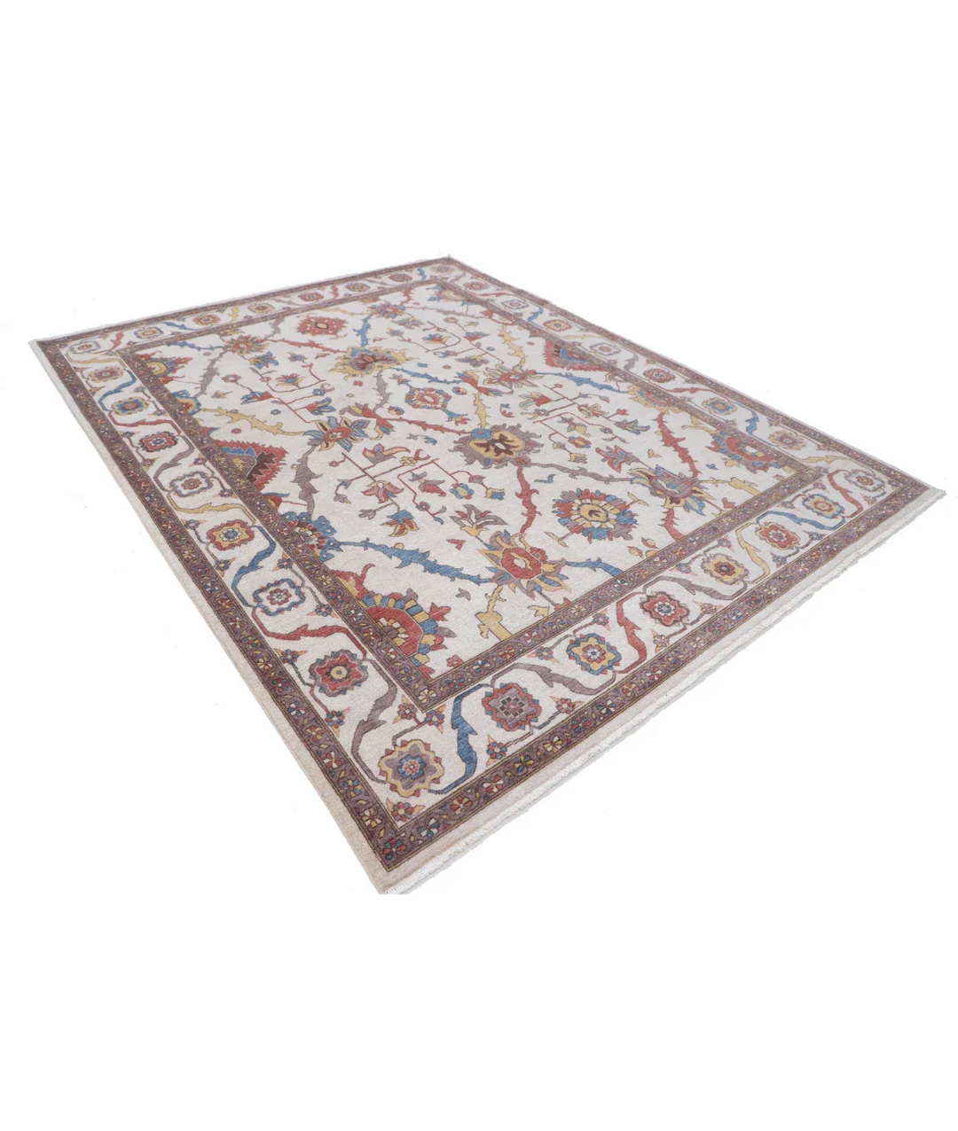 Ivory Pakistani Oriental Rug 7' 10" x 9' 11" Hand-Knotted field