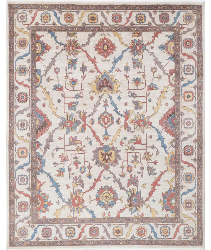 Ivory Pakistani Oriental Rug 7' 10" x 9' 11" Hand-Knotted