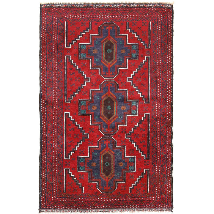Red Afghan Baluchi Rug 3' 0" x 4' 10" Hand-Knotted
