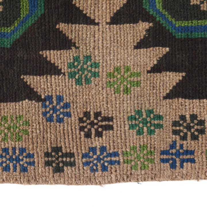 Beige Afghan Baluchi Rug 1' 12" x 6' 4" Hand-Knotted detail