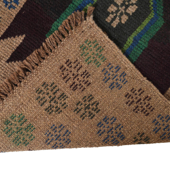 Beige Afghan Baluchi Rug 1' 12" x 6' 4" Hand-Knotted border