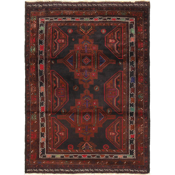 Afghan Baluchi Rug 4' 2" x 5' 10" Hand-Knotted
