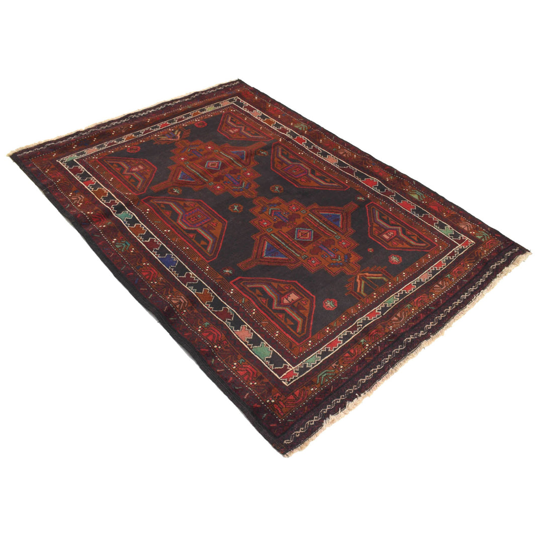 Afghan Baluchi Rug 4' 2" x 5' 10" Hand-Knotted view