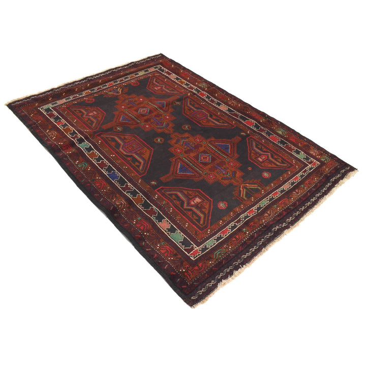 Afghan Baluchi Rug 4' 2" x 5' 10" Hand-Knotted view