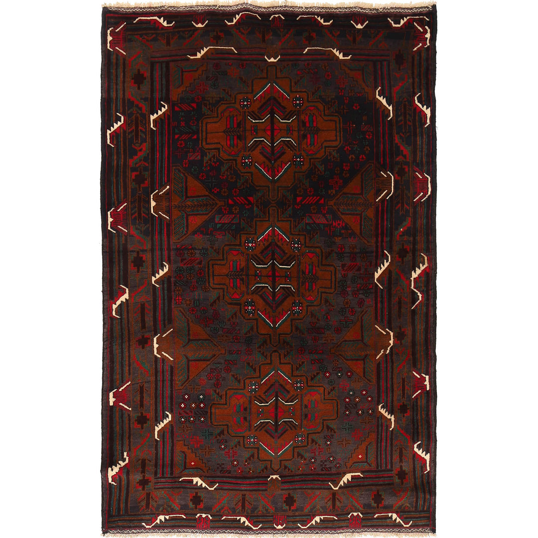 Afghan Baluchi Rug 4' 2" x 6' 5" Hand-Knotted