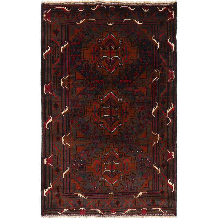 Afghan Baluchi Rug 4' 2" x 6' 5" Hand-Knotted
